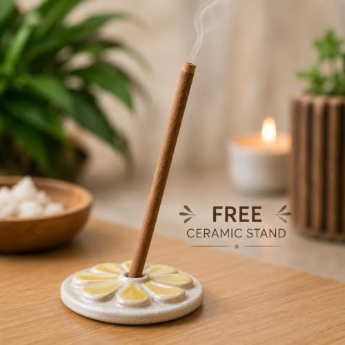 Image of Nirmalaya Premium Joy & Zen Bambooless Dhoop Sticks (80 Sticks) with Ceramic Stand Sacred Temple Flower | 100% Charcoal-Free | for Pooja, Meditation, Yoga & Home Fragrance