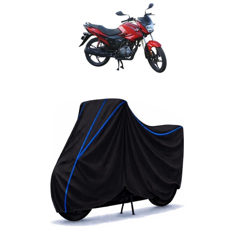 Image of Hero Glamour Drum Bike Cover Water Resistant Universal Motorcycle Rain | Heavy Duty UV Protection, Dust, Scratch Indoor Outdoor All Weather with Black Blue Piping Elastic