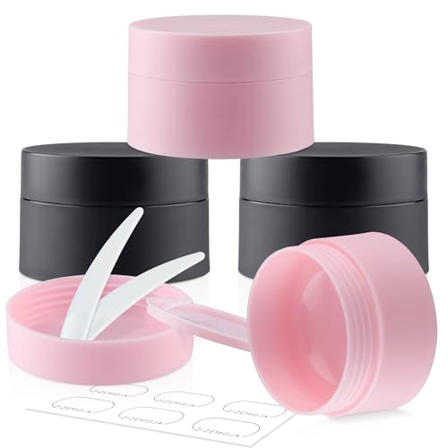 Travel Containers for Creams, Plastic Refillable Mini Lotion Jars with Lids for Toiletries, Leak Proof Small Travel Cream Jars for Face Cosmetic Makeup Beauty Products Sample (50g, 4Pack, Black Pink)