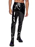 WDIRARA Men's Metallic High Waist Button Holographic Party Club Pants with Pockets Black M