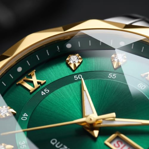 Image of GOLDENIZE FASHION Luxury Analog Roman Numeral Date Display Diamond Pattern Classics Stainless Steel Wrist Watch for Men
