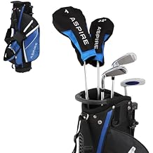 Aspire Junior Plus Kids Golf Clubs Boys & Girls Right-Handed Golf Set with Lightweight Stand Bag, Graphite Shafts & Aircraft-Grade Aluminum Clubs