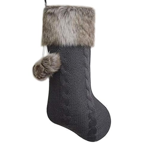 Gireshome Chunky Cable Knit Body, Luxury Faux Fur Cuff,Whimsical Pom-poms Christmas Stocking -10"x18" Cover