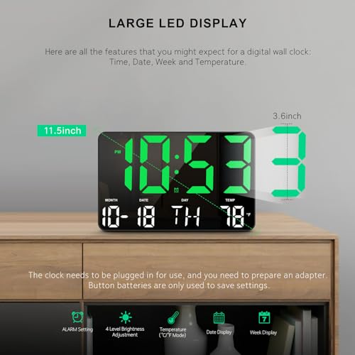 Image of Hournor Digital Clock, Digital Wall Clock with Remote Control, LED Clock Large Display with Date Week Temperature for Living Room Decor, Large Wall Clocks for Bedroom, Father's Day