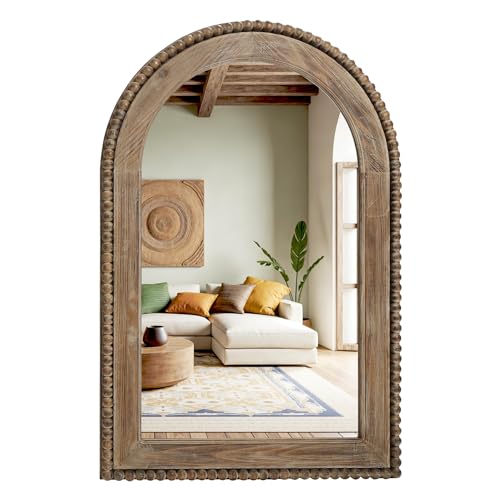 LuxenHome Arch Wall Mirror, 26"x40" Wood Framed Wall Mirrors, Farmhouse Decorative Wooden Mirror, Accent Entryway Wall Mirror, Wall Mounted Mirror Living Room Wall Decor