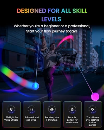 Poi LED de colores para practicar malabares en el parque por la noche 5