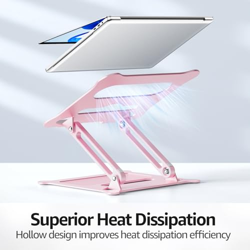 urmust Laptop Notebook Stand Holder, Ergonomic Adjustable Laptop Stand Riser Portable with Heat-Vent Compatible with MacBook Air Pro, Dell, HP, Lenovo Light Weight Aluminum Up to 15.6" (Rose Gold) - Image 7