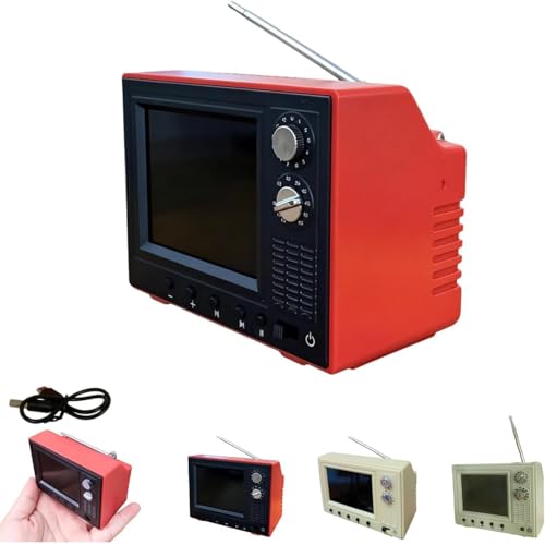 2026 New Mini Cartoon TV, Rechargeable Retro TV Cartoon Player with 720P Display & 8GB Memory, Supports Headphones & USB Playback, Ideal for Dollhouse Scenes & Collectible Decor (Red)