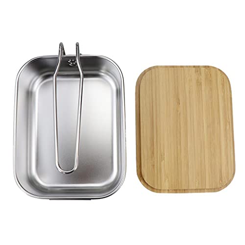 Fiambrera con tapa de acero inoxidable y bolsa de malla portátil, capacidad de 900 ml