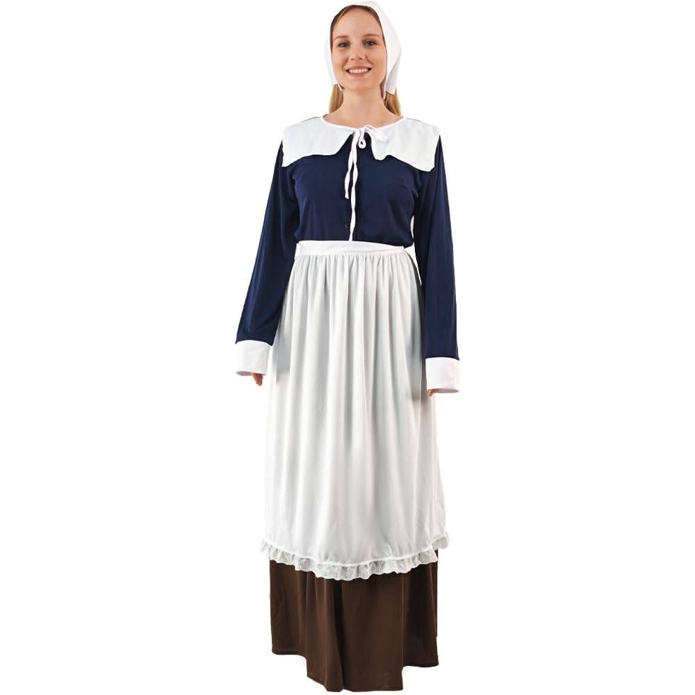 EraSpooky Womens Pilgrim Costume Adult Thanksgiving Day Puritan Outfits Size M, Multicolored - Image 3