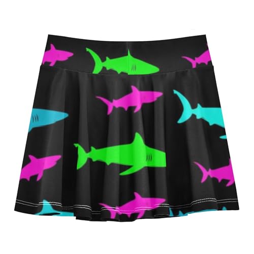 Girls' Shorts Athletic Skorts Kids Tennis Skirts Children Pleated Skort Colorful Sharks Black 3t2
