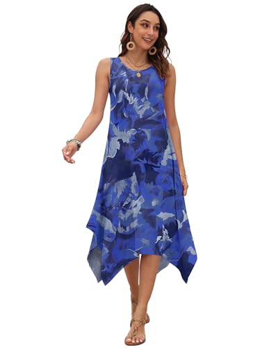 Image of AUSELILY Women's Summer Dresses Casual Sleeveless Midi Dress with Pockets | Crew neck tank dress with asymmetrical hem, ideal for beach, vacation, and daily wear