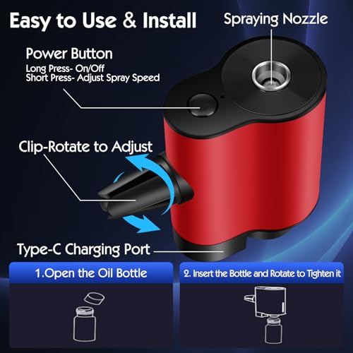 Image of 2024 Smart Air Freshener & Diffuser, 3-Mode Adjustable Rechargeable Ultrasonic Atomizer, Car Scent Diffuser with 3 Fragrance Bottles, Red