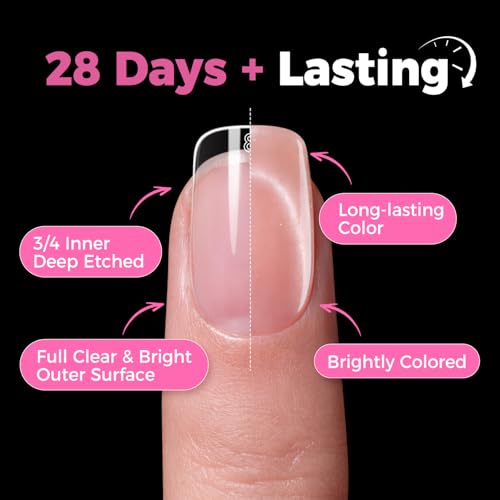 Image of UNA GELLA Gel Nail Tips Square & Squoval Short, 504pcs Short Round Square Nail Tips Pre Etched Squoval Soft Gel Clear Fake Nails Full Cover For Nails Extension Home DIY Salon 12 Sizes