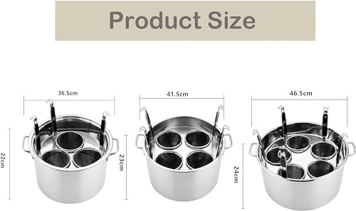 Diagram showing product dimensions for 3-hole, 4-hole, and 5-hole stockpot variants.