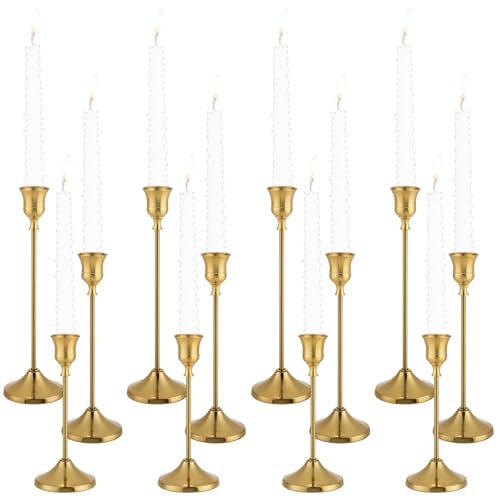 Tunyet Candlestick Holders 4 Sets(12 Pcs) Brass Gold Candle Holders with Anti-Slip Pad Metal Taper Candle Holder Candle Holder for Wedding Fireplace Mantel Housewarming Gift