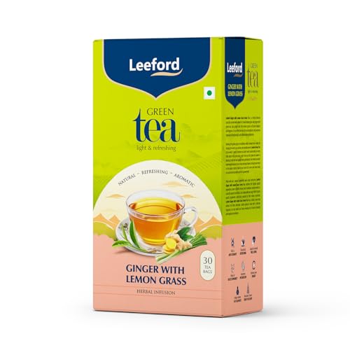 Image of Leeford Ginger Lemongrass Green Tea|30 Tea Bags|All Natural Flavour|Zesty Immunity Booster|Antioxidant Powerhouse|100% Natural Digestion Aid|Brews Best With Added Honey|Milk-Free & Fuss-Free