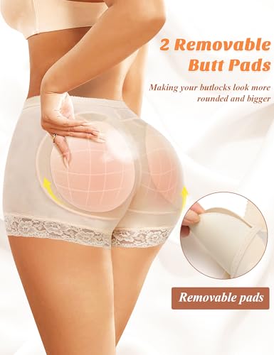 Image of DERCA Padded Underwear for Women Butt Lifter Seamless Booty Pads Butt Enhancer Panties Lace Shapewear Boyshorts