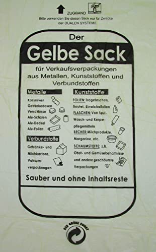 5 Rollen Gelber Sack, Gelbe Säcke mit praktischem Zugband, 90 Liter, 15µ - Wertstoffsack