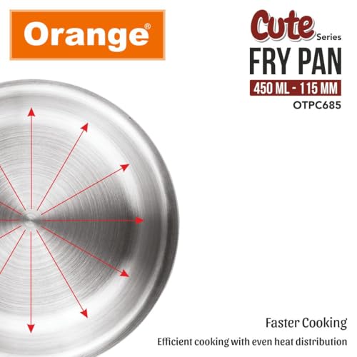Image of Orange Triply Stainless Steel Mini /Baby /Small Sized (Cute Fry Pan 450 ML) | Heavy Bottom | Induction Friendly | 2.5mm Thickness | Cool Touch Bakelite Stainless Steel Handle | 5Year Warranty