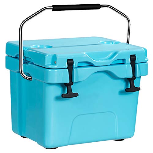 Goplus 16 Quart Cooler, 24-Can Capacity Ice Chest with 2 Cup Holders, 3-5 Days Ice Retention, Portable Insulated Ice Box for Camping, Fishing Outdoor Activities (Blue)