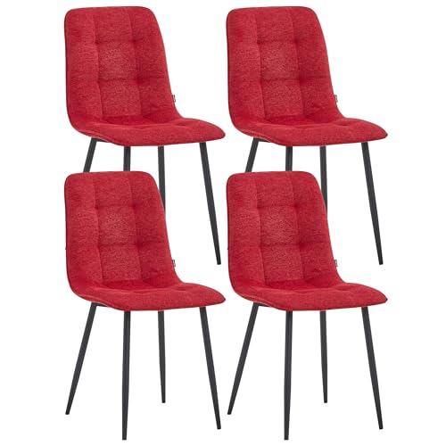 Colenis Chaises de Salle à Manger Ela, Lin, Lot de 4, Bordeaux, Chaise de Cuisine, Pieds en métal Stable, Chaise Chambre à Coucher, Chaise Salon