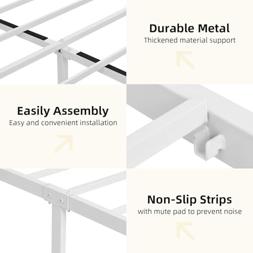 Image of Queen Bed Frame, Metal Platform Queen Bed Frame with Wood Headboard, White | RBG LED Lights /Heavy Duty Metal Slats Support /12 in Under-Bed Storage /Noise-Free /No Box Spring Needed /Easy Assembly
