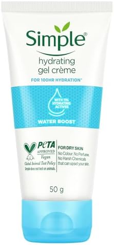 Simple Water Boost Hydrating Gel Crème, 50g | 100HR Hydration | Moisturiser for Dry, Sensitive Skin with Prebiotics & Pentavitin | Fragrance Free, Non-greasy | Soothes & Calms Skin