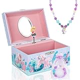 Taduoduo Girls' Musical Jewelry Box Organizer with Jewelry Set - blue ocean mermaid Theme, OVER THE WAVES Tune - Jewelry Storage and jewelry box for girls