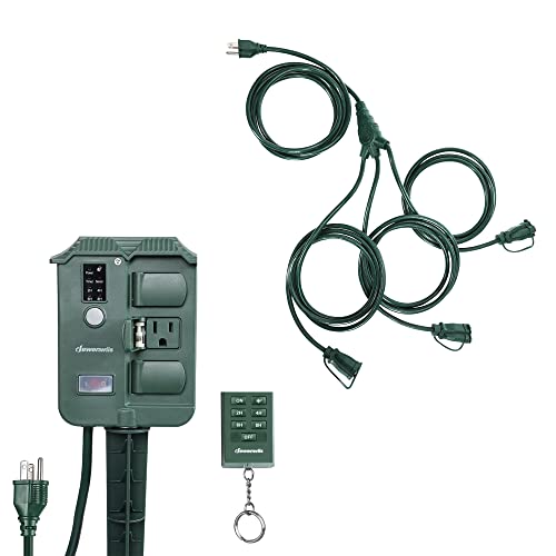 Dewenwils Outdoor Extension Cord 1 To 3 Splitter, Outdoor Power Stake Timer Waterproof With Remote #TOP6