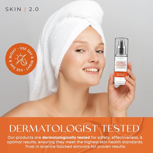 Skin 2.0 Vitamin C & Collagen + Retinol & Vitamin E Facial Serum Set - Dermatologist Tested, Anti-Aging, Dark Spot Remover, Brightening - Cruelty-Free, Clean Beauty, Korean Skincare - 1.69 oz (2-Pack)