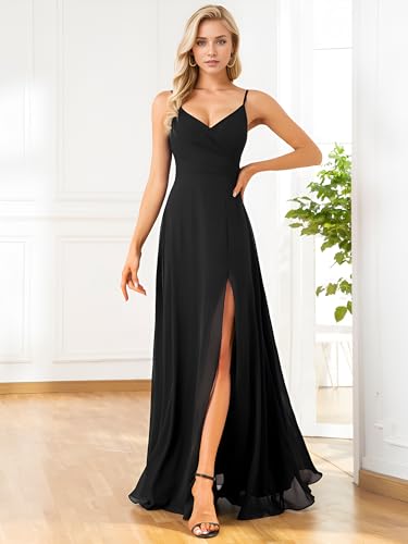 Ever-Pretty Women's Sexy Side Slit V Neck Spaghetti Straps Chiffon A Line Bridesmaid Dress 0128B-PH4
