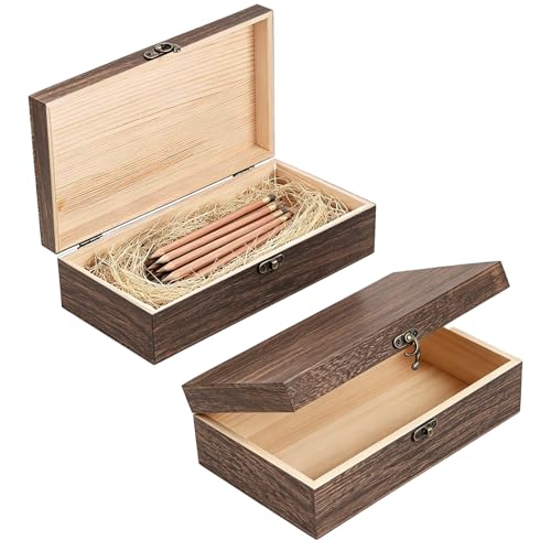 SUPRROW 2 Stück Holzkiste mit Deckel 20x10x6cm Holzkiste Klein DIY Erinnerungsbox Aufbewahrungsbox Holz Mit Metall Klappverschluss für Schatzkiste Geschenkbox