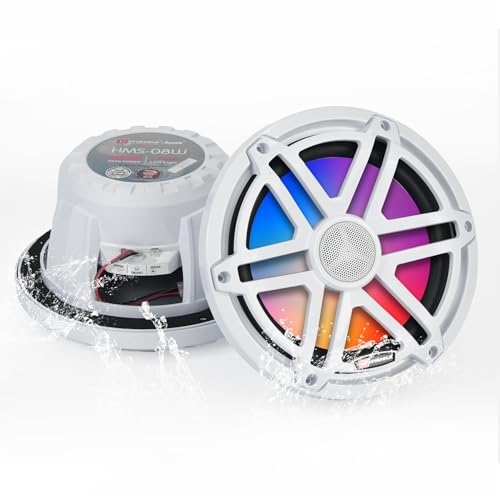 H YANKA HMS-08W 8 Marine Speakers - 1000W 2-Way IP67 Waterproof Boat Stereo System with LED Lights High-Fidelity Coaxial Speakers Y30 Magnet Woofer UV & Salt Spray Resistant - 1 Pair (White)