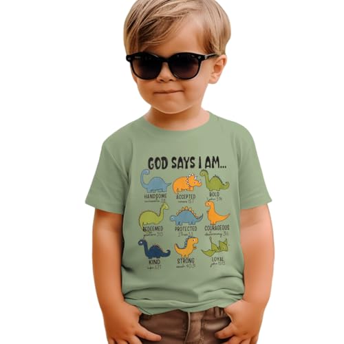 KEKEMI Toddler Boys Dinosaur Shirts God Says I Am Dino Bible Verse T-Shirt Christian Outfit Religious Short Sleeve Tees Tops