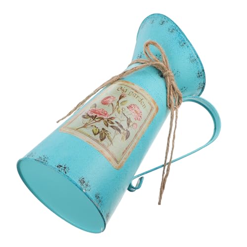 EXAOMBLE Cubo de Hierro Retro Azul para Jardineras, Contenedor Decorativo para Flores, Maceta Vintage Resistente y Versátil para Decoración del Hogar, Oficina y Jardín (1 Unidad)