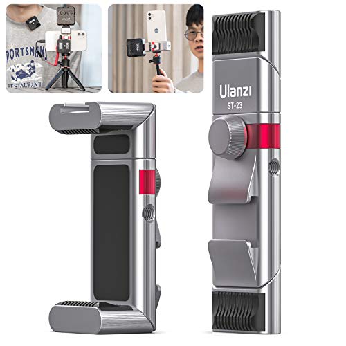 Phone Holder Cold Shoe Mount - ST-23 Premium Aluminum Smartphone Tripod Adapter, Compatible with Rode Wireless Go Foldable Cell Phone Clip Clamp for iPhone Camera Vlog Video Shooting