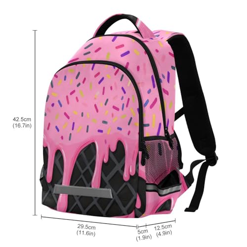 Image of Pink Black Ice Cream Cute Backpacks with Chest Strap,Lightweight Bookbags 17 Inch, Casual Daypack Bags