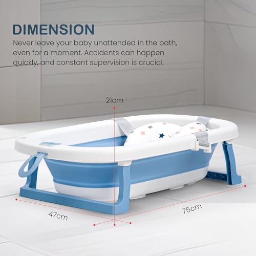 Image of Baybee Jolly Bath Tub for Baby 0 to 5 Years | Foldable Baby Bath Tub for Kids with Anti Skid Base & Drainer | Mini Swimming Pool for Babies | Bather & Bathtub for Newborn Boys Girls (Blue)