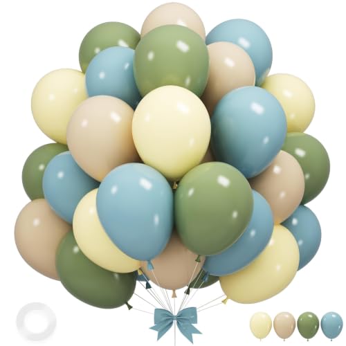 Image of Sage Green Blue Balloons, 12 Inchs Dusty Blue Yellow Avocado Green Apricot Balloons for Girls Kids Birthday Party Wedding Anniversary Engagement Bridal Baby Shower Decorations