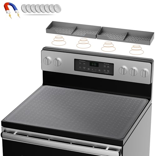 YUHFERA Silicone Stove Mat & Spice Rack Set: Stove Top Cover for Electric Stove, Glass Top Stove Protector for Range top, Extra Cook Space Store（Gray,28x20）