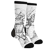 YISHOW Graffiti Sketch Drummer Music Men's Unisex Novelty Crew Socks Funny Crazy Dress Socks, Black and White
