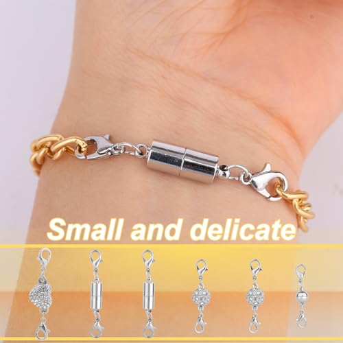 14stk Magnetische Schmuck Verschlüsse, 4 Verschiedene Schmuckverschluss mit Doppelten Karabinerhaken zur Verzierung von Halsketten und Armbändern Sowie zur Verlängerung