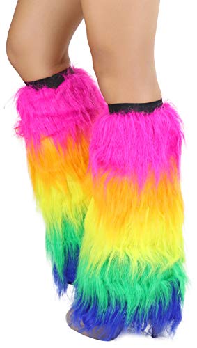 Image of ToBeInStyle Women's Glitter Rave Faux Fur Lurex Boot Cuff Fuzzy Leg Warmers