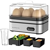 Anfilank ゆで卵メーカー スチームクッカー 保温機能 半熟卵 固ゆで卵 茶碗蒸し 蒸し料理 自動調理 BPAフリー エッグスチーマー 3色選択可能 PSE認証済 メーカー保証 簡単操作 コンパクト お手入れ簡単（シルバー）