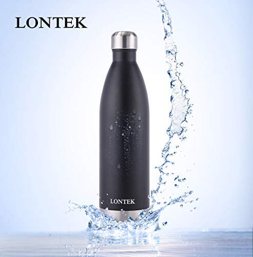 LONTEK Black Vacuum Drink Flask 750ml Stainless Steel Water Bottle-Leakproof Flasks for Hot and Cold Drinks BPA Free -for Gym Office Camping Fitness