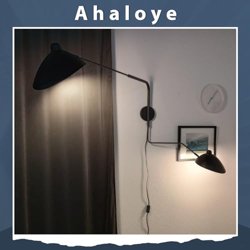 Image of Double Light Plug in Wall Sconces Long Swivel Arms Wall Light Big Wall Mount Light for Living Room Bedroom Modern Big Wall Lamp