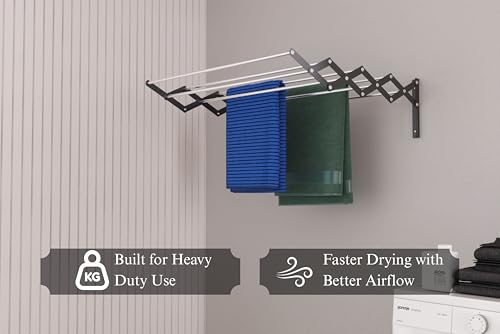 Image of UNOBRIGHT Foldable Wall Mounted Clothes Drying Stand | Heavy Duty Rust Free Stainless Steel Multi Rod Laundry Rack | 3 Feet, 8 Rods | Space Saving for Balcony, Bathroom & Laundry Room