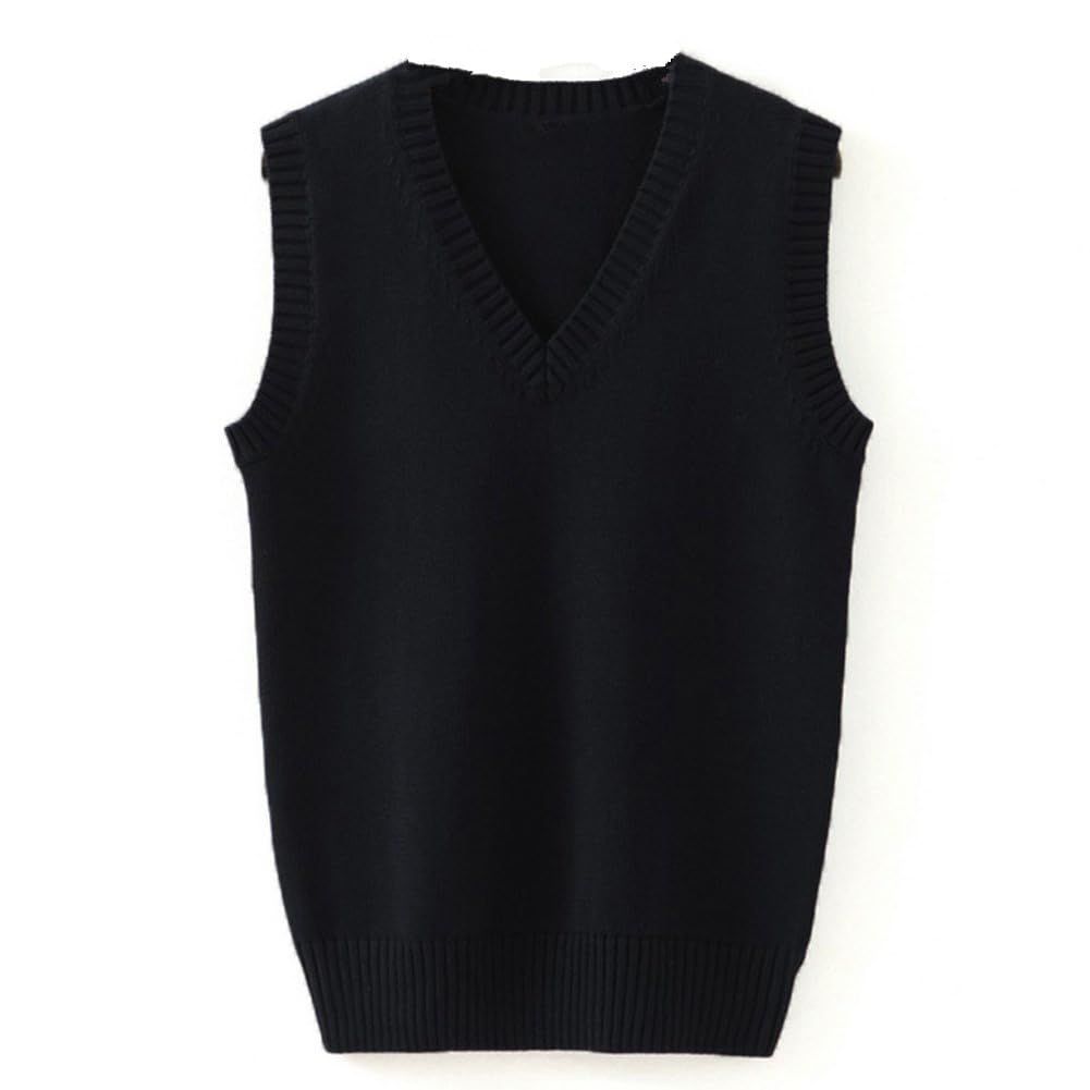 Men Women Knitted Cotton V-Neck Vest JK Uniform Pullover Sleeveless Sweater School Cardigan