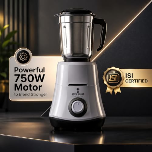 Image of HydroGrind Powerful 750 W Juicer Mixer Grinder For Kitchen 3 Jars (3 Stainless Steel) Mixie For Mixing, Grinding, Juicing 4 Years Warranty (Grey & Black)
